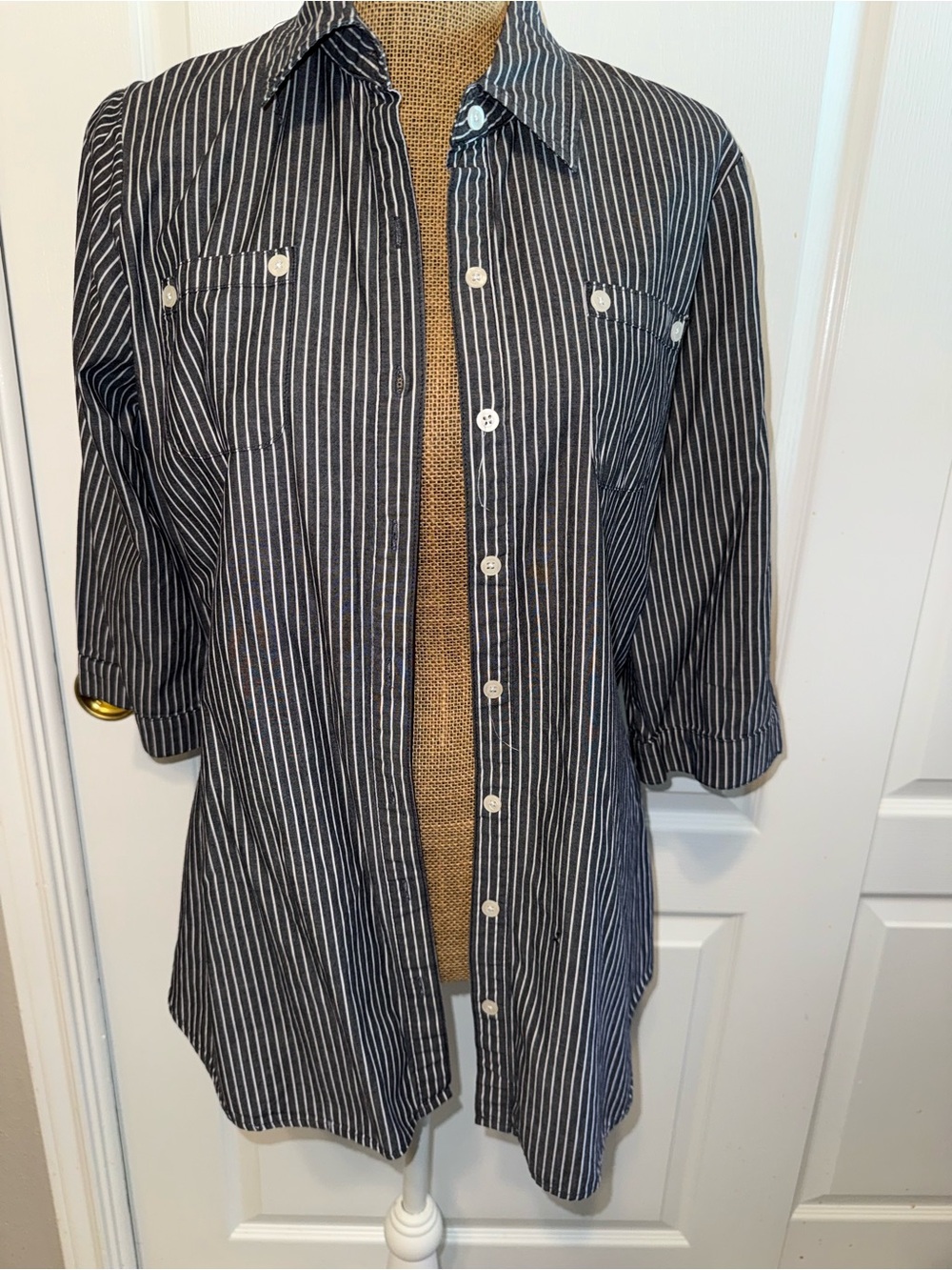 Derek Heart Black and White Striped Button-Down Shirt